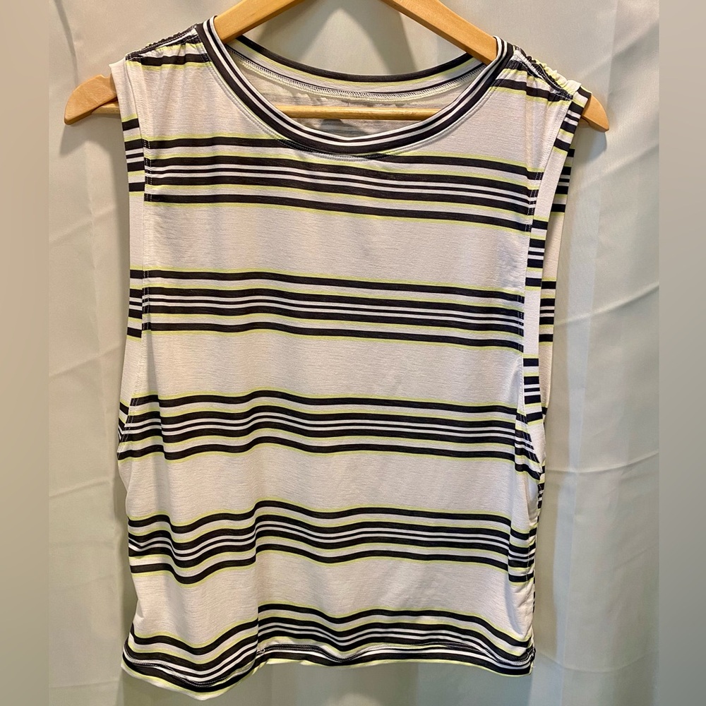 FP Movement Sport Mode Muscle Tank Top White Black & Lime Stripes